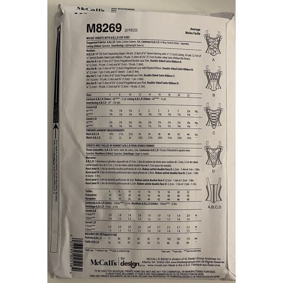 McCall's Sewing Pattern Corsets 4 Variations Misses Sizes 6-14 NEW/UNCUT M8269 - Picture 2 of 4